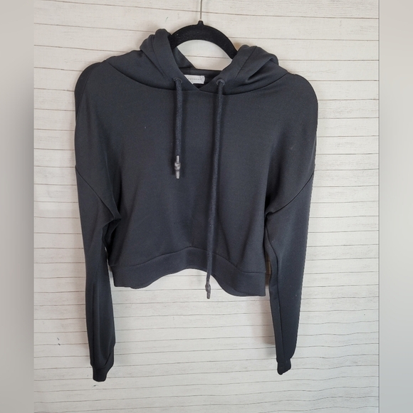GOOD AMERICAN BLACK CROPPED HOODIE, SZ 3 - Picture 1 of 10